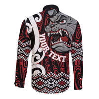 Personalised Aotearoa Bulldog Long Sleeve Button Shirt New Zealand Maori Taniko Art