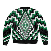 Green Aotearoa Taniko Poutama Patikitiki Bomber Jacket