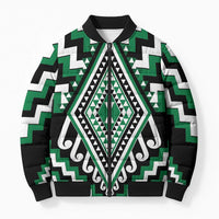 Green New Zealand Taniko Poutama Patikitiki Bomber Puffer Jacket - Polynesian Pride