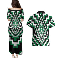 Green Aotearoa Taniko Poutama Patikitiki Couples Matching Puletasi and Hawaiian Shirt LT14 - Polynesian Pride