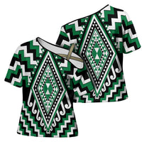 Green New Zealand Taniko Poutama Patikitiki Cross Shoulder Shirt - Polynesian Pride