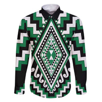 Green Aotearoa Taniko Poutama Patikitiki Family Matching Long Sleeve Bodycon Dress and Hawaiian Shirt