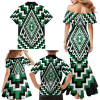 Green Aotearoa Taniko Poutama Patikitiki Family Matching Mermaid Dress and Hawaiian Shirt