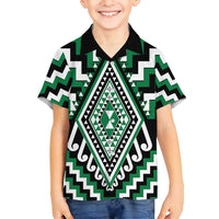 Green Aotearoa Taniko Poutama Patikitiki Family Matching Off Shoulder Maxi Dress and Hawaiian Shirt