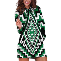 Green Aotearoa Taniko Poutama Patikitiki Hoodie Dress LT14 Green - Polynesian Pride