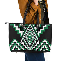 Green Aotearoa Taniko Poutama Patikitiki Leather Tote Bag