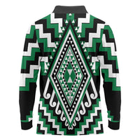 Green Aotearoa Taniko Poutama Patikitiki Long Sleeve Polo Shirt LT14 - Polynesian Pride