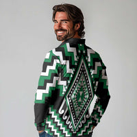 Green Aotearoa Taniko Poutama Patikitiki Long Sleeve Polo Shirt LT14 - Polynesian Pride