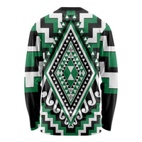 Green Aotearoa Taniko Poutama Patikitiki Long Sleeve Shirt LT14 - Polynesian Pride
