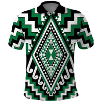 Green Aotearoa Taniko Poutama Patikitiki Polo Shirt LT14 Green - Polynesian Pride