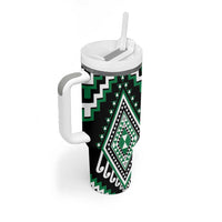 Green Aotearoa Taniko Poutama Patikitiki Tumbler With Handle LT14 - Polynesian Pride