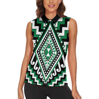 Green Aotearoa Taniko Poutama Patikitiki Women Sleeveless Polo Shirt