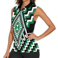 Green Aotearoa Taniko Poutama Patikitiki Women Sleeveless Polo Shirt