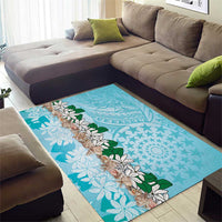 Cook Islands Tiare Maori With Conch Shell Area Rug Pasifika Fest Polynesian Tattoo Turquoise