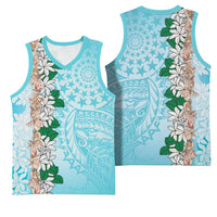 Cook Islands Tiare Maori With Conch Shell Basketball Jersey Pasifika Fest Polynesian Tattoo Turquoise LT14 - Polynesian Pride
