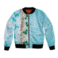 Cook Islands Tiare Maori With Conch Shell Bomber Jacket Pasifika Fest Polynesian Tattoo Turquoise LT14 Unisex Turquoise - Polynesian Pride