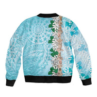 Cook Islands Tiare Maori With Conch Shell Bomber Jacket Pasifika Fest Polynesian Tattoo Turquoise LT14 - Polynesian Pride