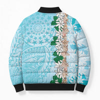 Cook Islands Tiare Maori With Conch Shell Bomber Puffer Jacket Pasifika Fest Polynesian Tattoo Turquoise LT14 - Polynesian Pride