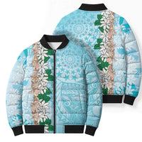 Cook Islands Tiare Maori With Conch Shell Bomber Puffer Jacket Pasifika Fest Polynesian Tattoo Turquoise LT14 - Polynesian Pride