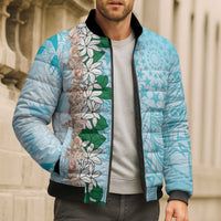 Cook Islands Tiare Maori With Conch Shell Bomber Puffer Jacket Pasifika Fest Polynesian Tattoo Turquoise LT14 - Polynesian Pride
