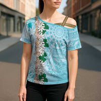 Cook Islands Tiare Maori With Conch Shell Cross Shoulder Shirt Pasifika Fest Polynesian Tattoo Turquoise LT14 - Polynesian Pride