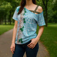 Cook Islands Tiare Maori With Conch Shell Cross Shoulder Shirt Pasifika Fest Polynesian Tattoo Turquoise LT14 - Polynesian Pride