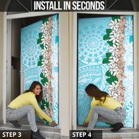 Cook Islands Tiare Maori With Conch Shell Door Cover Pasifika Fest Polynesian Tattoo Turquoise LT14 - Polynesian Pride