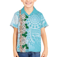 Cook Islands Tiare Maori With Conch Shell Family Matching Long Sleeve Bodycon Dress and Hawaiian Shirt Pasifika Fest Polynesian Tattoo Turquoise
