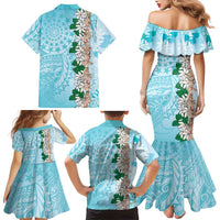 Cook Islands Tiare Maori With Conch Shell Family Matching Mermaid Dress and Hawaiian Shirt Pasifika Fest Polynesian Tattoo Turquoise