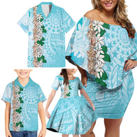 Cook Islands Tiare Maori With Conch Shell Family Matching Off Shoulder Short Dress and Hawaiian Shirt Pasifika Fest Polynesian Tattoo Turquoise