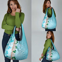 Cook Islands Tiare Maori With Conch Shell Grocery Bag Pasifika Fest Polynesian Tattoo Turquoise LT14 - Polynesian Pride