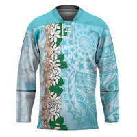 Cook Islands Tiare Maori With Conch Shell Hockey Jersey Pasifika Fest Polynesian Tattoo Turquoise LT14 Unisex Turquoise - Polynesian Pride