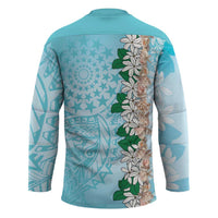 Cook Islands Tiare Maori With Conch Shell Hockey Jersey Pasifika Fest Polynesian Tattoo Turquoise LT14 - Polynesian Pride