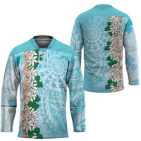 Cook Islands Tiare Maori With Conch Shell Hockey Jersey Pasifika Fest Polynesian Tattoo Turquoise LT14 - Polynesian Pride