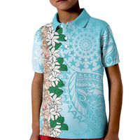 Cook Islands Tiare Maori With Conch Shell Kid Polo Shirt Pasifika Fest Polynesian Tattoo Turquoise LT14 Kid Turquoise - Polynesian Pride