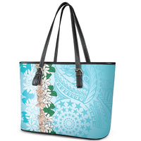 Cook Islands Tiare Maori With Conch Shell Leather Tote Bag Pasifika Fest Polynesian Tattoo Turquoise LT14 - Polynesian Pride