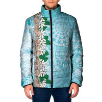 Cook Islands Tiare Maori With Conch Shell Padded Jacket Pasifika Fest Polynesian Tattoo Turquoise LT14 Men Turquoise - Polynesian Pride