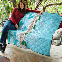 Cook Islands Tiare Maori With Conch Shell Quilt Pasifika Fest Polynesian Tattoo Turquoise LT14 - Polynesian Pride