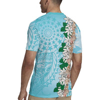Cook Islands Tiare Maori With Conch Shell Rugby Jersey Pasifika Fest Polynesian Tattoo Turquoise LT14 - Polynesian Pride