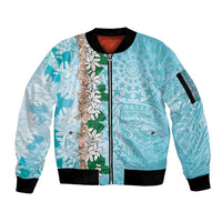 Cook Islands Tiare Maori With Conch Shell Sleeve Zip Bomber Jacket Pasifika Fest Polynesian Tattoo Turquoise LT14 Unisex Turquoise - Polynesian Pride