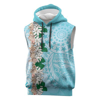 Cook Islands Tiare Maori With Conch Shell Sleeveless Hoodie Pasifika Fest Polynesian Tattoo Turquoise LT14 Turquoise - Polynesian Pride
