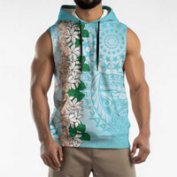 Cook Islands Tiare Maori With Conch Shell Sleeveless Hoodie Pasifika Fest Polynesian Tattoo Turquoise LT14 - Polynesian Pride