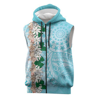 Cook Islands Tiare Maori With Conch Shell Sleeveless Zip Hoodie Pasifika Fest Polynesian Tattoo Turquoise LT14 Turquoise - Polynesian Pride