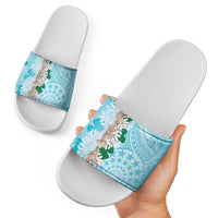 Cook Islands Tiare Maori With Conch Shell Slide Sandals Pasifika Fest Polynesian Tattoo Turquoise LT14 - Polynesian Pride