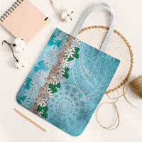 Cook Islands Tiare Maori With Conch Shell Tote Bag Pasifika Fest Polynesian Tattoo Turquoise LT14 White Strap One Size Turquoise - Polynesian Pride