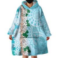 Cook Islands Tiare Maori With Conch Shell Wearable Blanket Hoodie Pasifika Fest Polynesian Tattoo Turquoise LT14 - Polynesian Pride