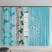 Cook Islands Tiare Maori With Conch Shell Window Curtain Pasifika Fest Polynesian Tattoo Turquoise LT14 With Hooks Turquoise - Polynesian Pride
