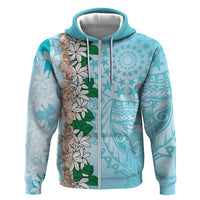 Cook Islands Tiare Maori With Conch Shell Zip Hoodie Pasifika Fest Polynesian Tattoo Turquoise LT14 Zip Hoodie Turquoise - Polynesian Pride