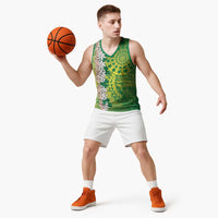 Cook Islands Tiare Maori With Conch Shell Basketball Jersey Pasifika Fest Polynesian Tattoo Green LT14 - Polynesian Pride