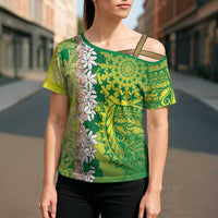 Cook Islands Tiare Maori With Conch Shell Cross Shoulder Shirt Pasifika Fest Polynesian Tattoo Green LT14 - Polynesian Pride